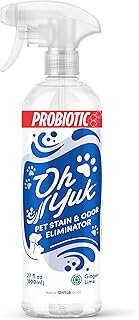 Oh Yuk Probiotics Pet Odor Eliminator and Stain Remover Spray – Dog & Cat Urine and Poop Odor Eliminator for Home, Pet Pee Smell Remover & Deodorizer – 27 fl oz (Fresh Ginger Lime)