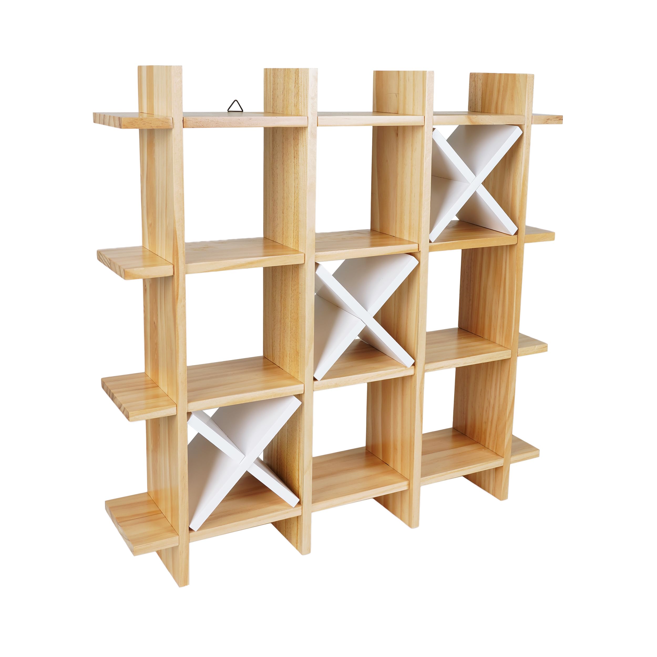 Tic Tac Toe Toilet Paper Holder | Bathroom Tissue Roll Storage Organizer | Wooden Bathroom Organizer Tic-Tac-Toe Design | Bathroom Storage Cabinet Wall Mounted Shelf (Natural with White X)