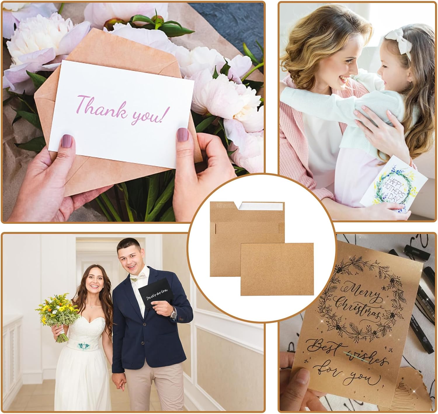 100 Packs Brown Blank Greeting Cards and Envelopes 4 x 6 Heavyweight Flat Cardstock and A4 Envelopes Printable Self Seal for Graduations, Invitations, Thank You Cards, Mailing - Image 7