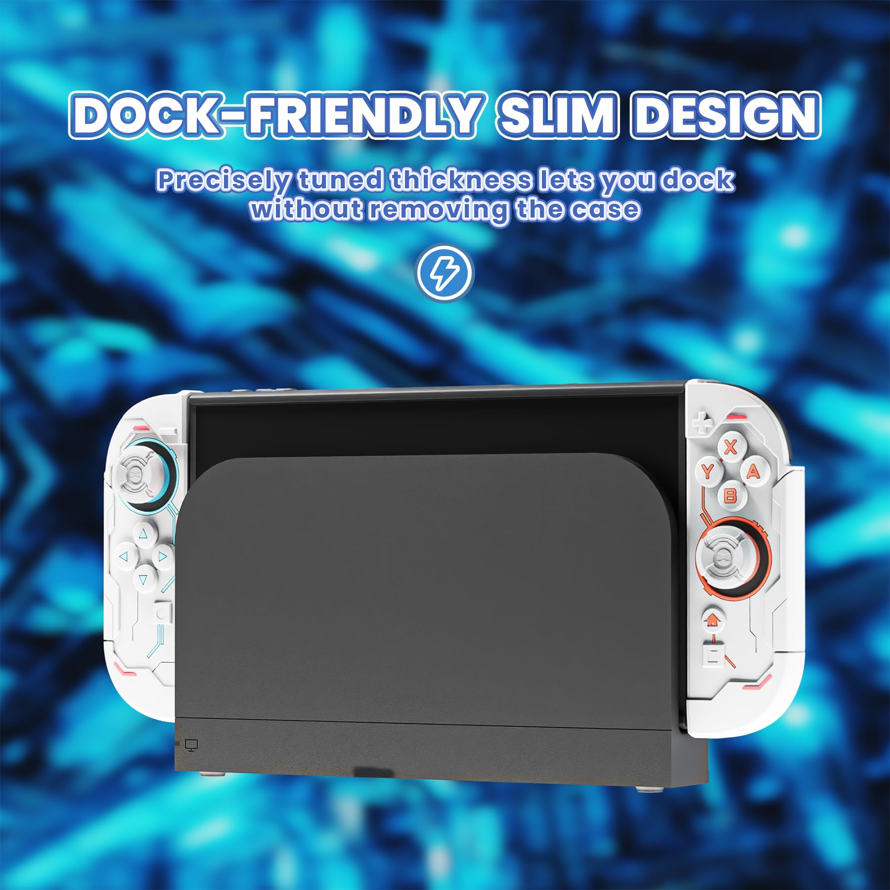 PlayVital Protective Case for Nintendo Switch 2, Stellar Mecha Ergonomic Anti-Slip Silicone Grip Cover, Dockable Hard Case Shell for Switch 2 with Joystick Cap & Sticker - White - 2