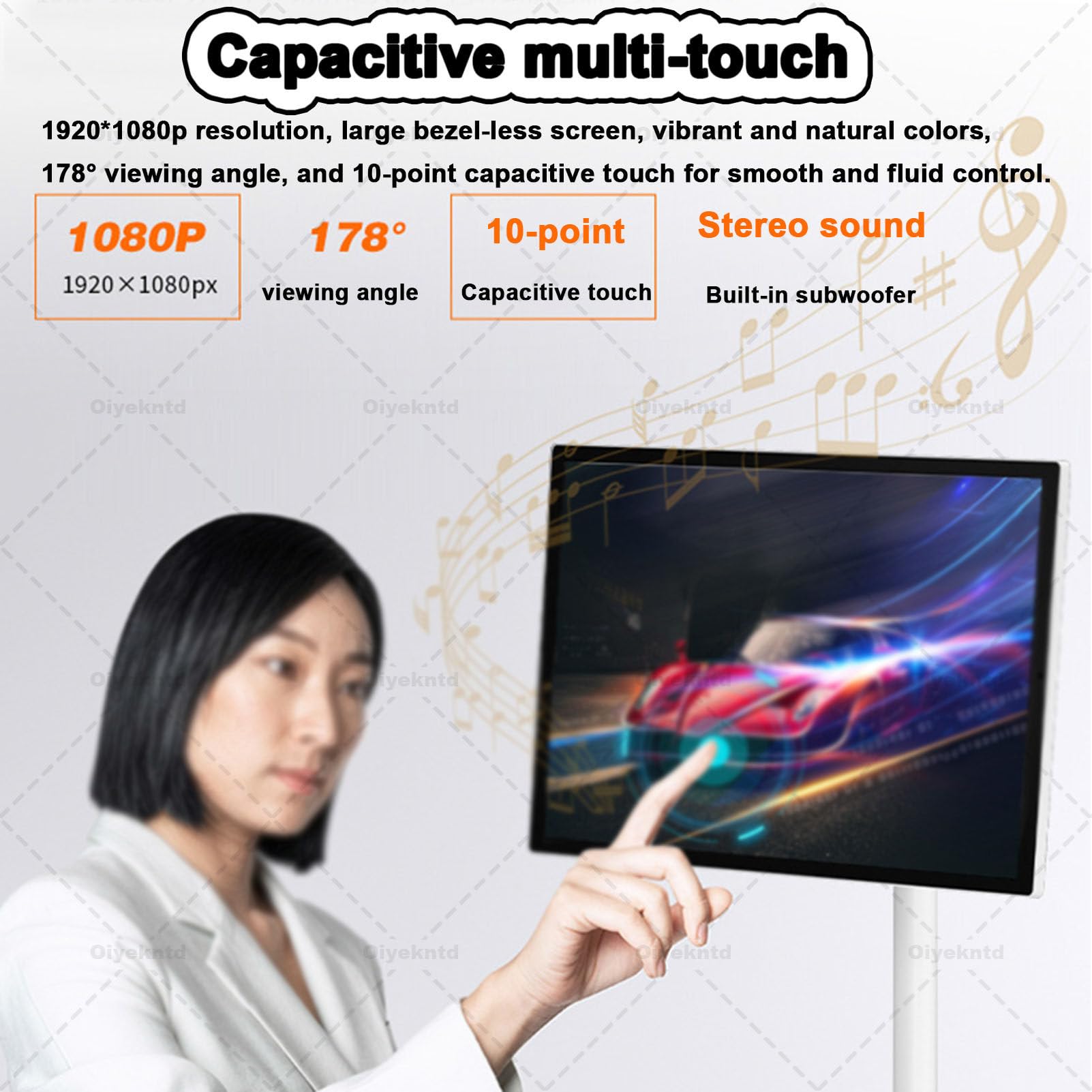 Monitor TV Portatile 1080p con Touch Screen, Smart TV su Ruote 8 GB + 128 GB, Supporta Google Store, Rotazione Completa, condivisione di più proiezioni 32Inch
