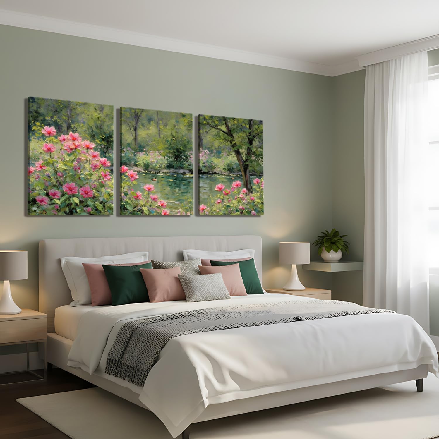 Monet Canvas Wall Art Set of 3 Impressionist Floral Garden Paintings Wall Decor Vintage Nature Landscape Artwork Prints Cottagecore Pictures Framed for Living Room Bedroom 12x16 Inch