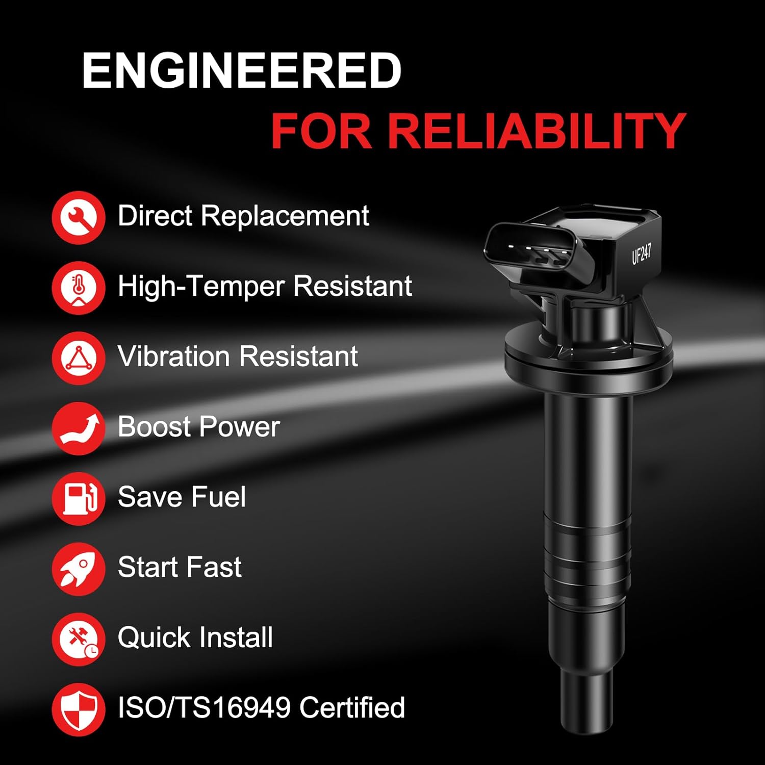 UF247 Ignition Coil Pack Spark Plugs kit Fits for Toyota Corolla L4 1.8L 2000-2008, Matrix 2003-2008, Fits for Pontiac Vibe 03-08, Set of 4 Spark Plugs Coil Packs Replaces# UF315 C1249 1ZZFE