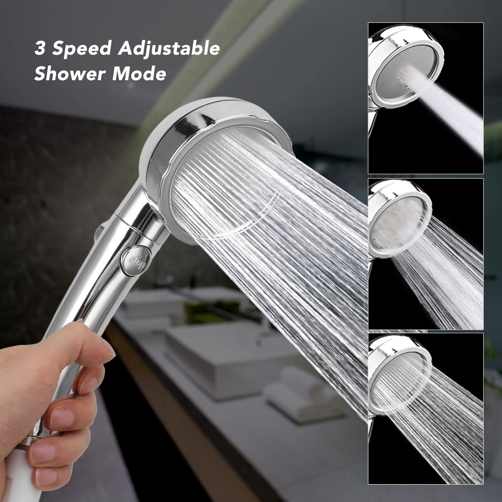 Tragbare Dusche, wiederaufladbare elektrische tragbare Campingdusche, Outdoor 3-Gang verstellbare Camping-Duschpumpe mit Filter für Camping, Wandern, Reisen (Blau)