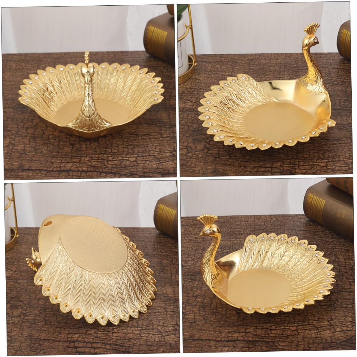 Metallic Peacock Snack Plate Zinc Alloy Fruit Platter Decorative Serving Tray for Home Dining Table Candy Dish and Fade-resistant