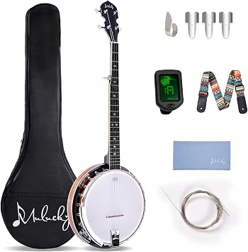 Mulucky 5 String Banjo - Full Size with 24 Brackets, Closed Back, Mahogany, Geared 5th Tuner, Gift Package with Beginner Kit - B1103