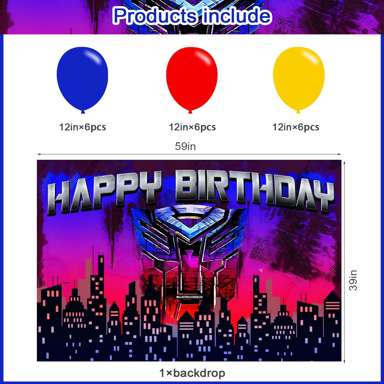 Cartoon Robot Birthday Party Supplies,Robots Party Decorations Set Include Banner, Backdrop, Balloons for Boys Girls Anime Theme Party - Image 2