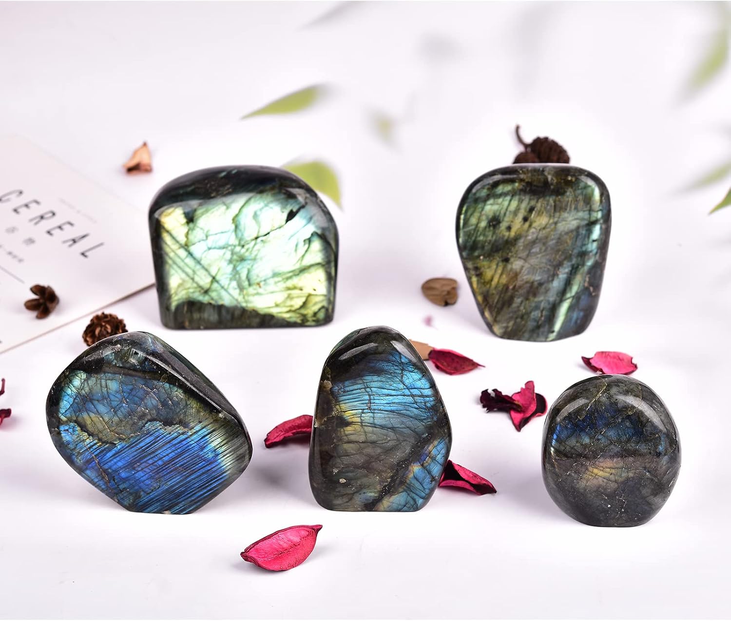 JIC Gem Class 1 Labradorite Palm Stone Crystal, Polished Healing Pocket Worry Stone for Anxiety Stress Relief 1.5-1.8lb