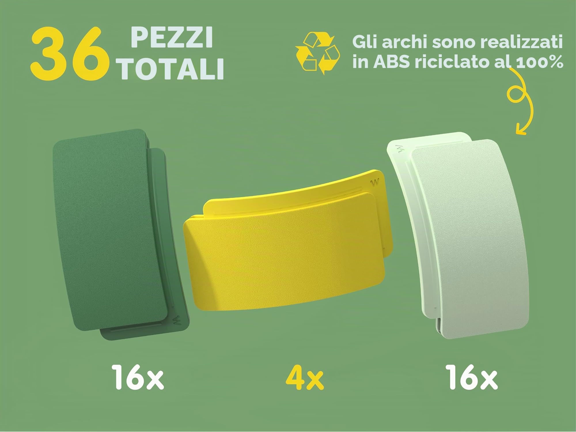 waytoplay Arches - Creator Set 36 pezzi di giocattoli - 100% Riciclato Modular Building Toy - Made in Europe - Creative Open Play for Kids 3+