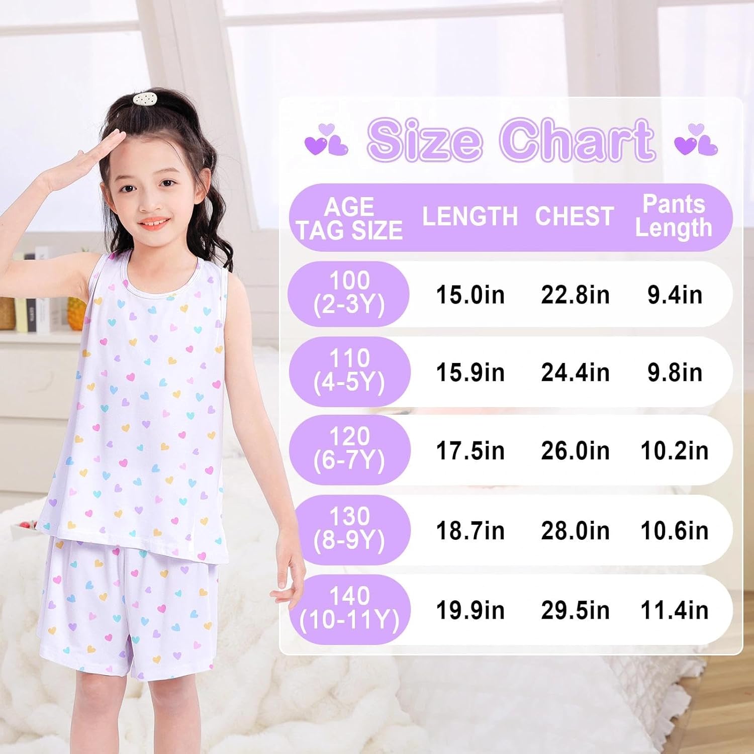 MHJY Toddler Girls Pajamas Sleeveless Pajamas for Kids Soft Tank Top & Shorts Girls Pajama Set - Image 3