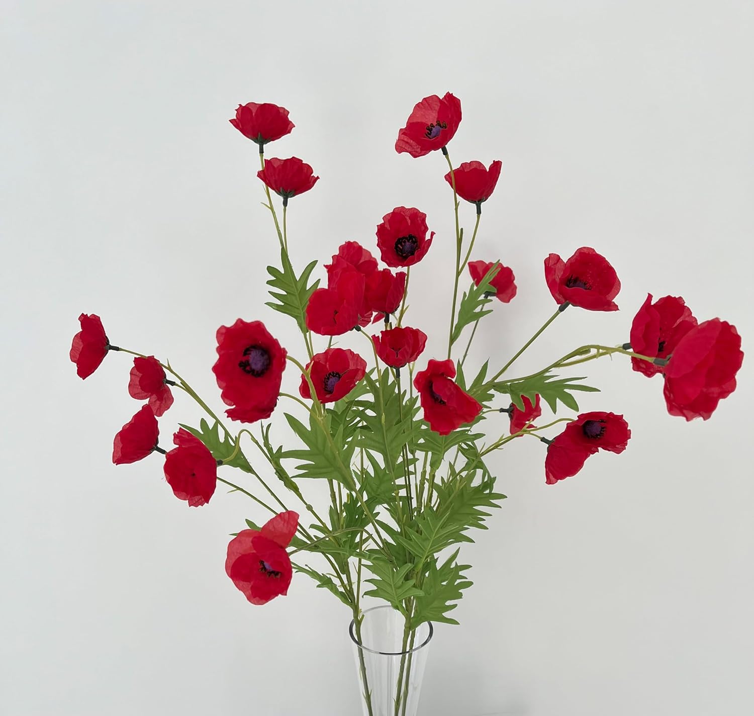 Artificial Poppy Flower, 80cm Red Poppies Stem with 9 Heads. Remembrance Day red faux poppy flower. (3)