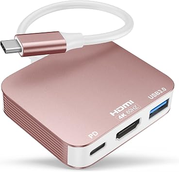 vilcome USB C to HDMI Adapter4K@60HZ, HDMI to USB C Adapter Multiport with USB Type C PD & USB 3.0 Port, Compatible for MacBook Pro/Air, iPad Pro/Air, Dell XPS, iPhone 15 Pro/Max, Android Rose