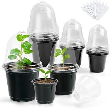 HOMENOTE Nursery Pots for Plants with Humidity Domes,3/4/5Inch Plant Pot for Planting Plastic Seedling Pots with Drainage HolesBlack 15 Pack