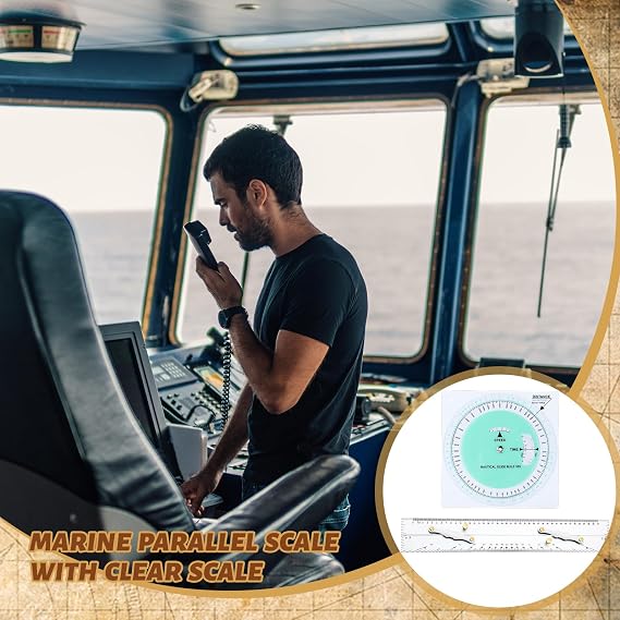 Dunzoom 3 Pcs Marine Navigation Kit, Basic Navigation Set Include 18 Marine Parallel Ruler with Clear Scales, 8 Diameter Nautical Plotter Protractor, 6 Fixed Point Divider for Boat Accessories
