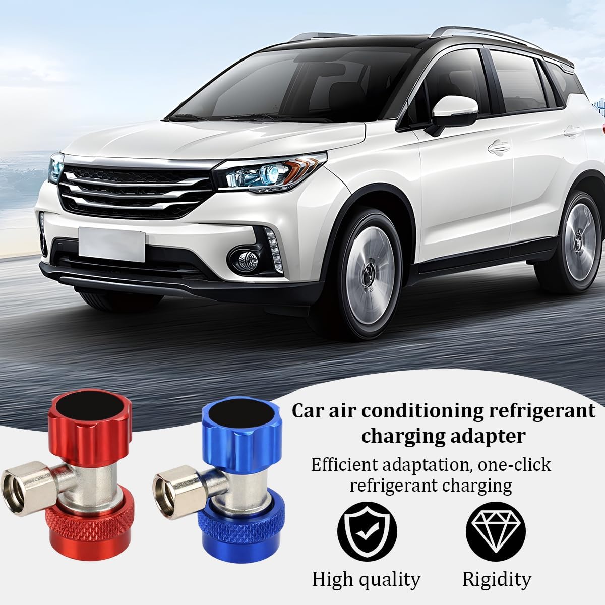 2PCS R134a Quick Coupler Car Adapter, Adjustable High & Low Pressure AC R134a Adapter Fittings Quick Connector, Automotive Air Conditioning Systems Accessories, Universal Fit