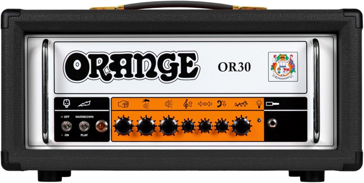 Orange OR30 30-Watt Single Channel Tube Amplifier Head with Footswitchable Volume Boost - Black Bundle with Guitar Cable and Austin Bazaar Polishing Cloth