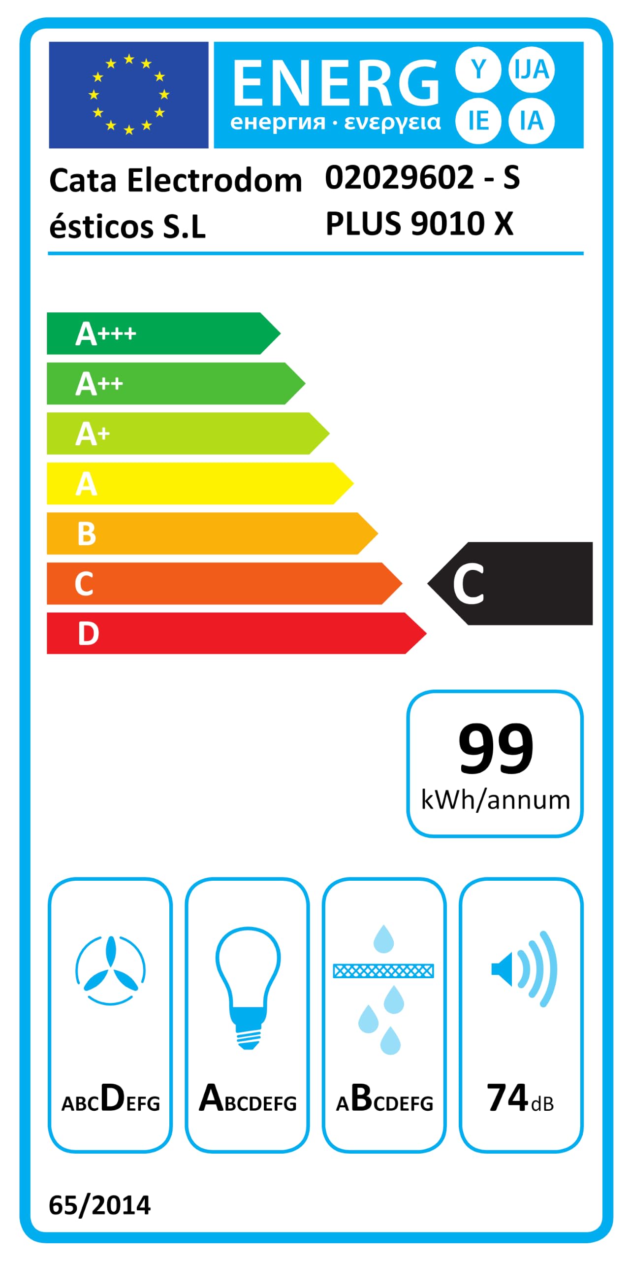 Cata S Plus 9010 X Campana Extractora Decorativa de Pared 90 cm, 637 m³/h, 3 Velocidades, Control Mecánico, Iluminación LED, Filtros Lavables, Motor 270 W, Acero Inoxidable