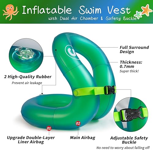 Miniatura 4 de Chaleco de natación, chaqueta de natación inflable, flotadores de piscina, flotación ligera para niños pequeños, adolescentes y adultos
