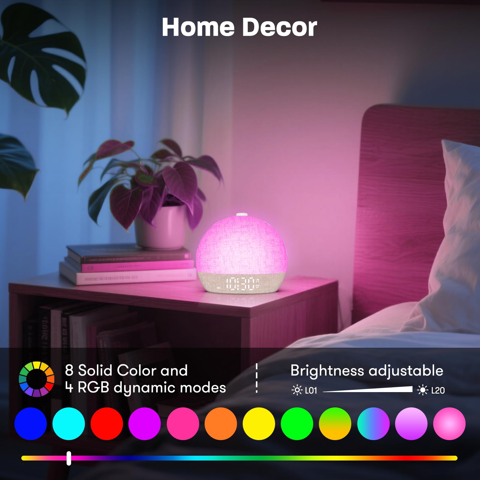 Sveglia luminosa con simulazione dell'alba e cambio colore, sveglia con display a LED, funzione sveglia, grigio