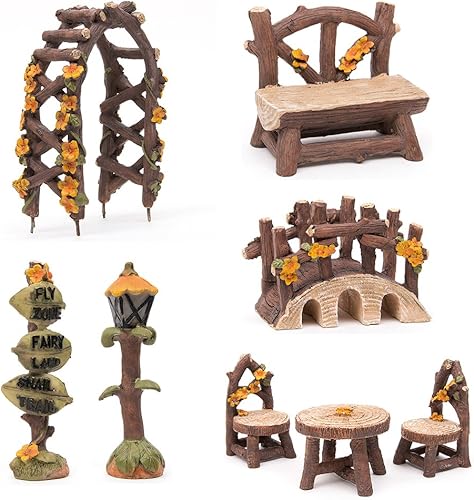Miniatura 1 de Accesorios de jardín de hadas, juego de 8 piezas de mesa y sillas en miniatura, kit de adornos para muebles de jardín de hadas, accesorios para casa