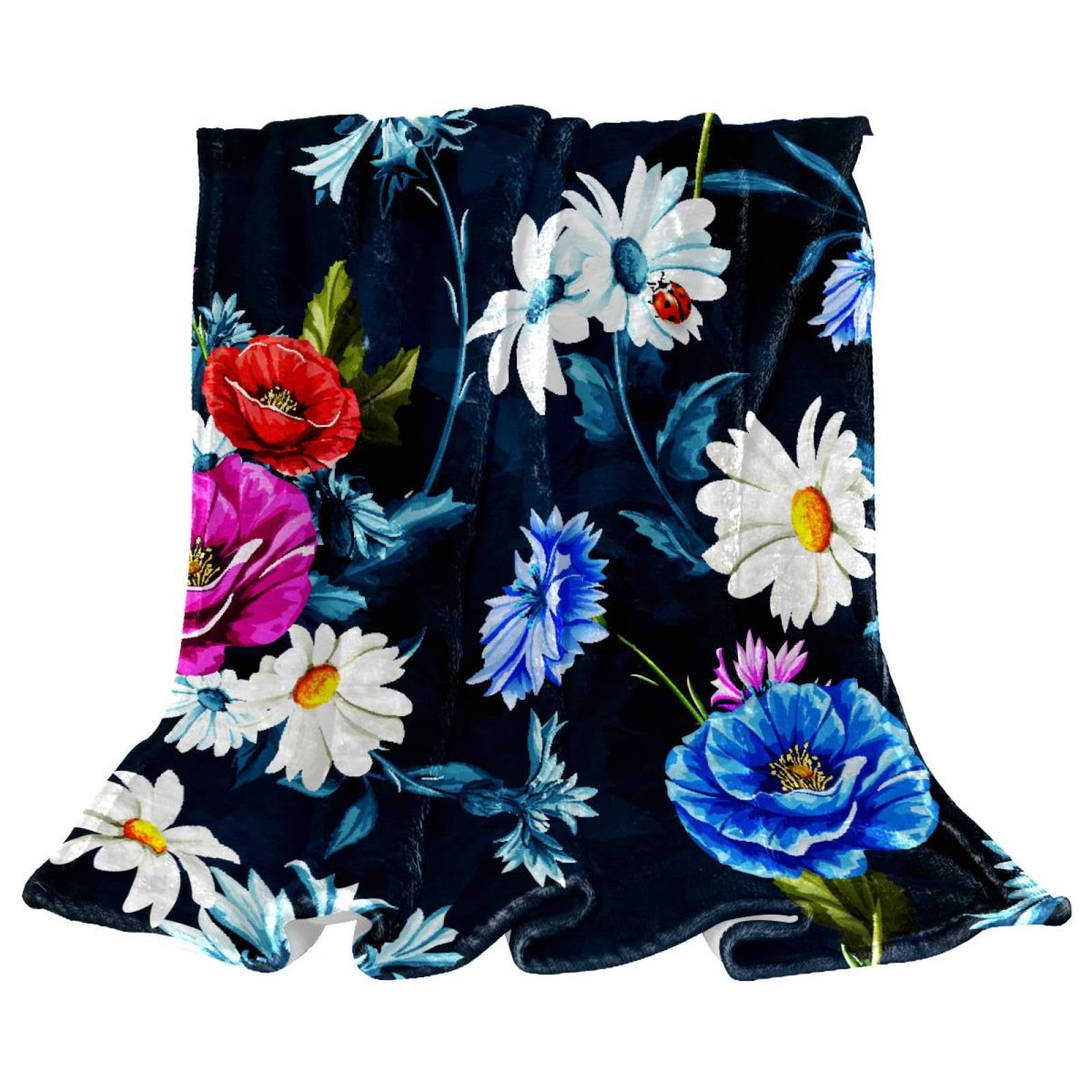 Couverture polaire fleur 150x130cm en microfibre douce pour canapé