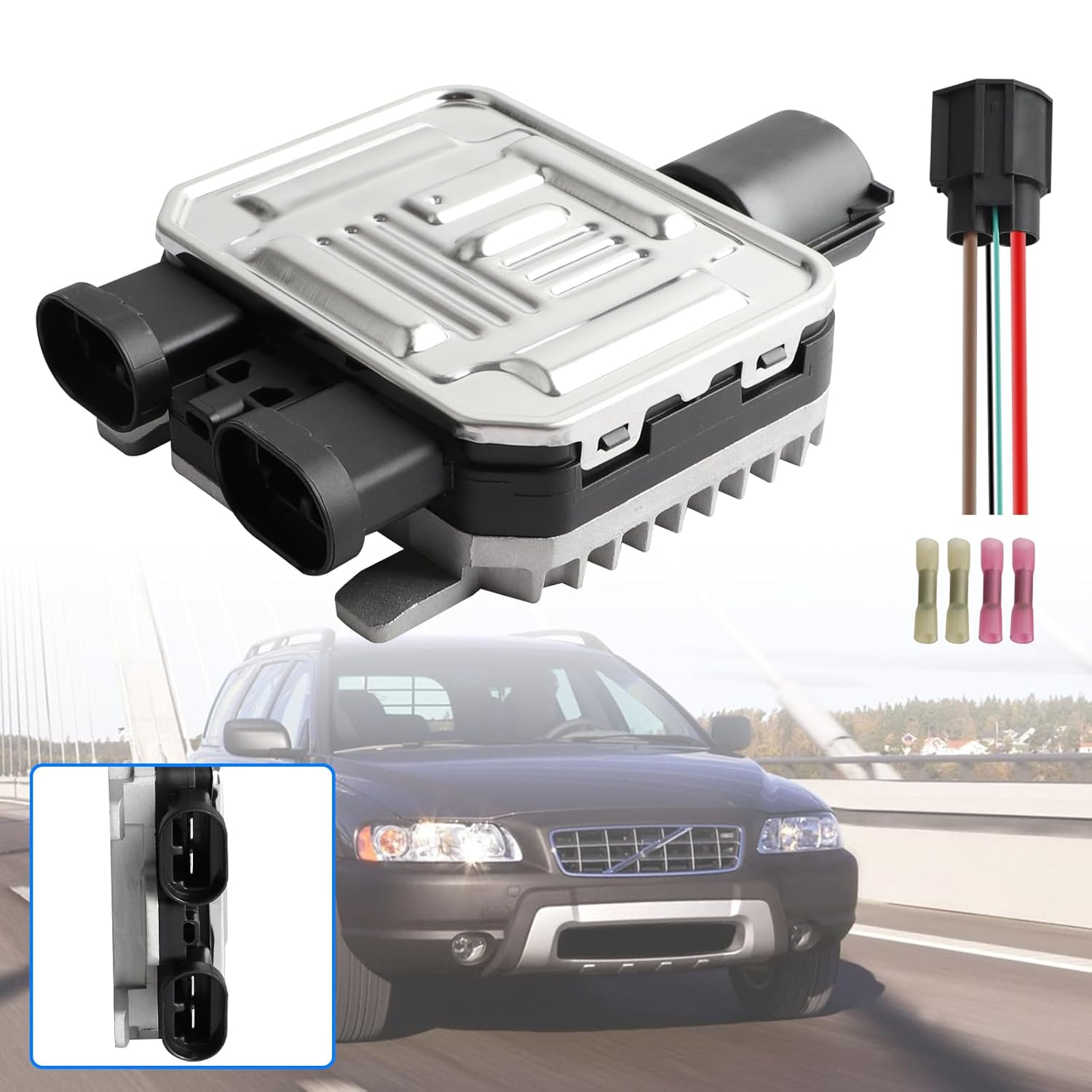 Cooling Fan Control Module Upgraded w/Connector Compatible with Volvo S60 S80 V60 V70 XC60 XC70 Compatible with Evoque Freelander II Compatible with Ford Mondeo Replace OE 940009402 940004204