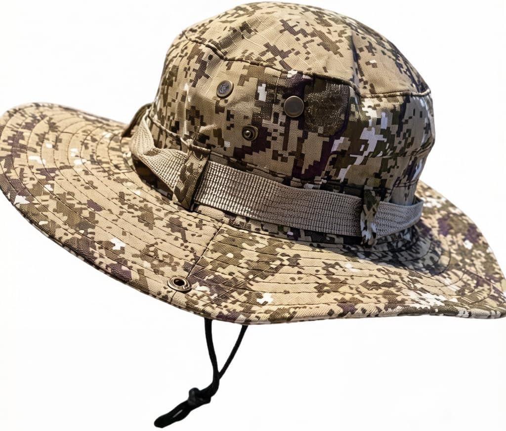 Boonie Sun Hat for Men&Women – UCP Digital Camo Wide Brim Sun Hat with Chin Strap & Grommets – Military Style Outdoor Hunting Fishing Hiking Camping Cap – Adjustable Fit (One Size)