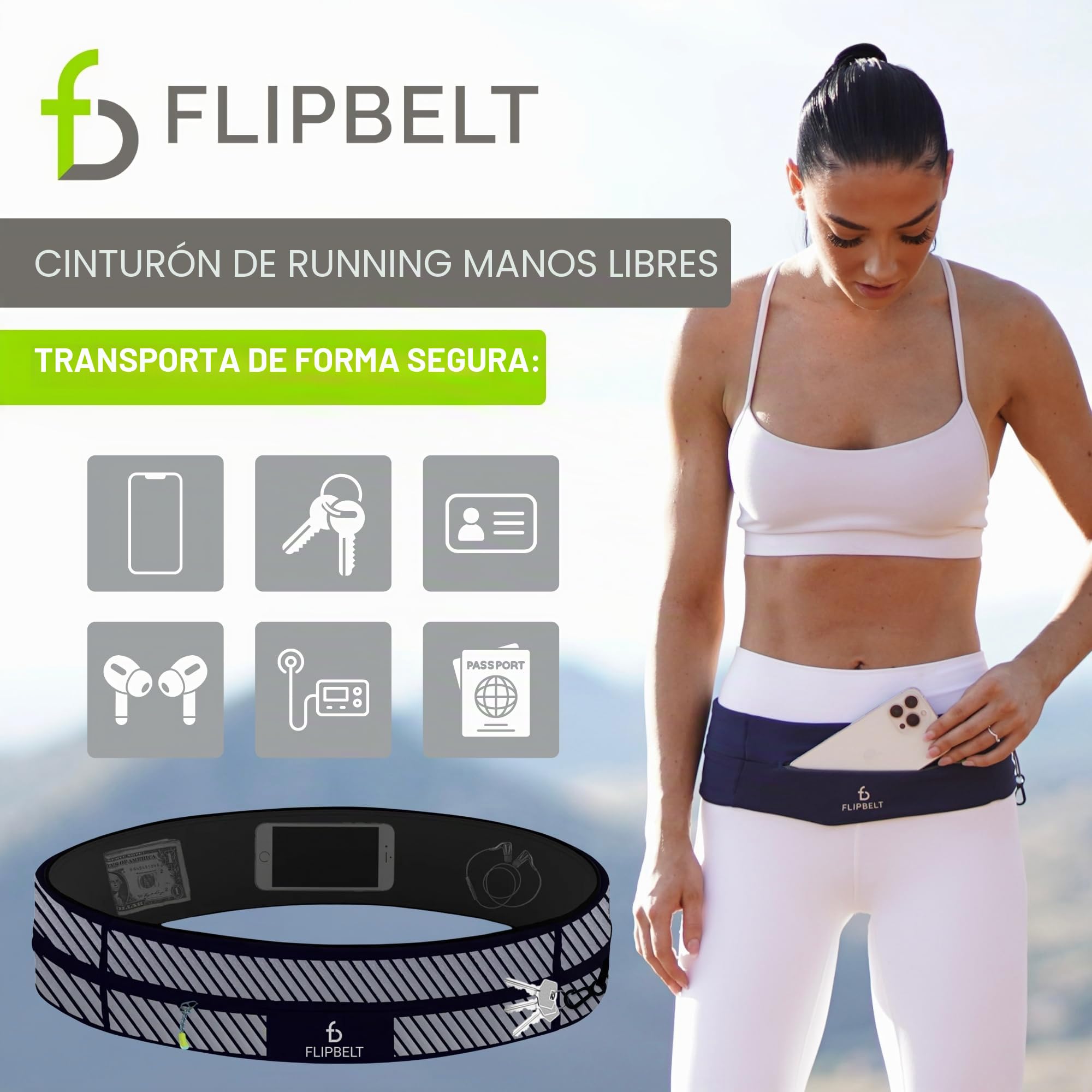 Flipbelt Zipper Cinturón multibolsillo con Cremallera, Unisex Adulto