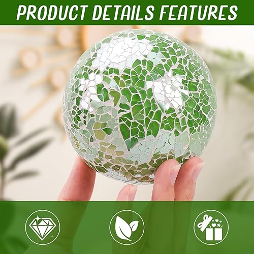 Miniatura 3 de Bola de vidrio de mosaico, 3 unidades, bolas decorativas para tazones de 3.35 pulgadas, orbes de vidrio verde, rellenos de tazones, mesa de café,