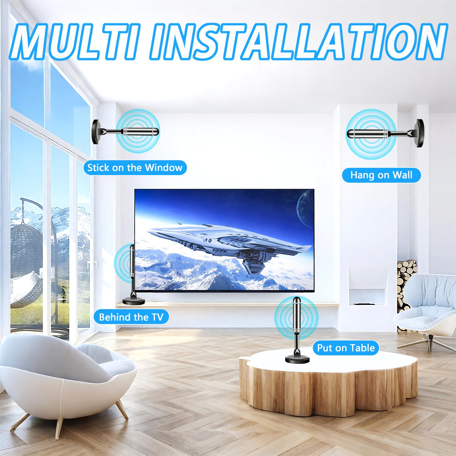 Antenna TV per interni per canali locali, antenna HDTV antenna ricezione a 360° per canali locali per Smart TV e vecchi televisori - Supporto 8K 4K 1080p