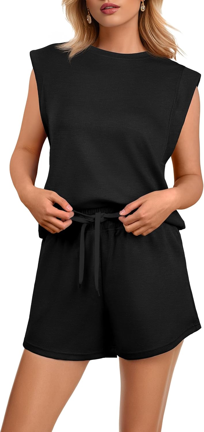 GRECERELLE 2026 Women's Summer 2 Piece Outfits Round Neck Cap Sleeve Top with Pocket Short Sets - Image 2