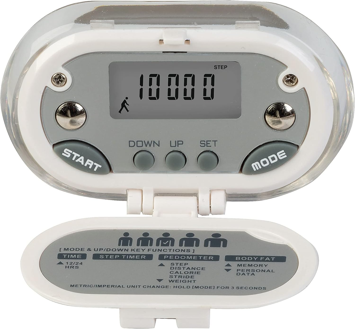 SmartHeart Multifunction Pedometer, Silver, 1 Count : Sports & Outdoors