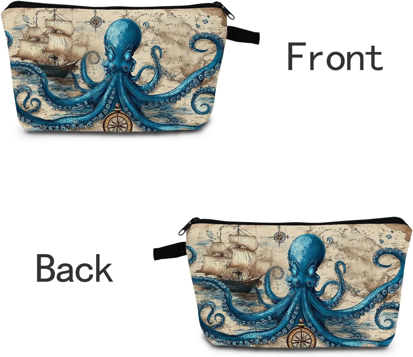 Retro Octopus Lover Gift Cosmetic Makeup Bag Cute Small Organizer Storage Toiletry Bag Purse Makeup Zipper Pouch Bag For Octopus Fans Women Sisters Best Friends Present - Image 6