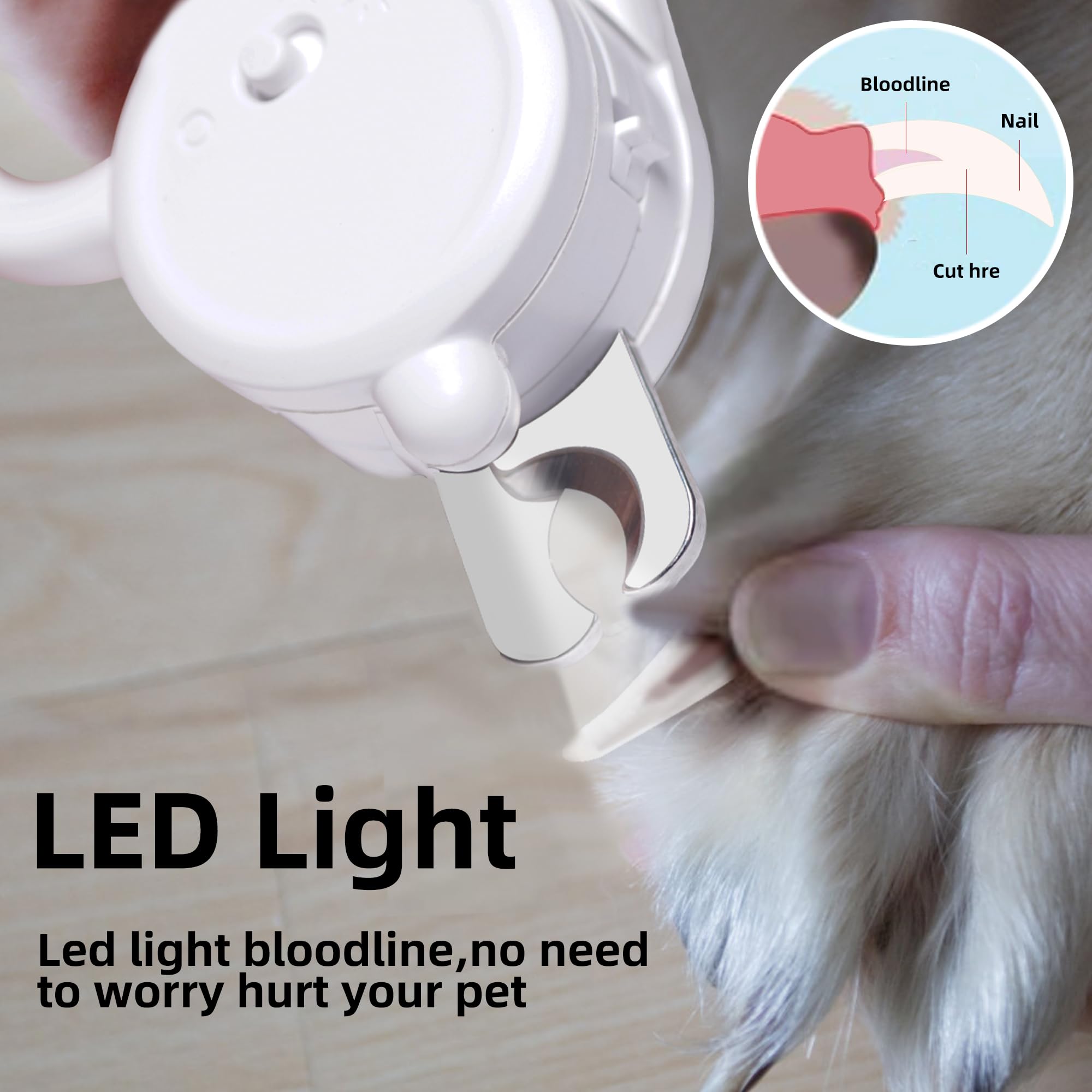 Professional Dog and Cat Nail Clippers with Lights to Illuminate Nails or Blood Lines for Safe Trimming，Sharp Stainless Steel Pet Nail Trimmers with Safety Guard to Avoid Overcutting for Small Animals - image 2