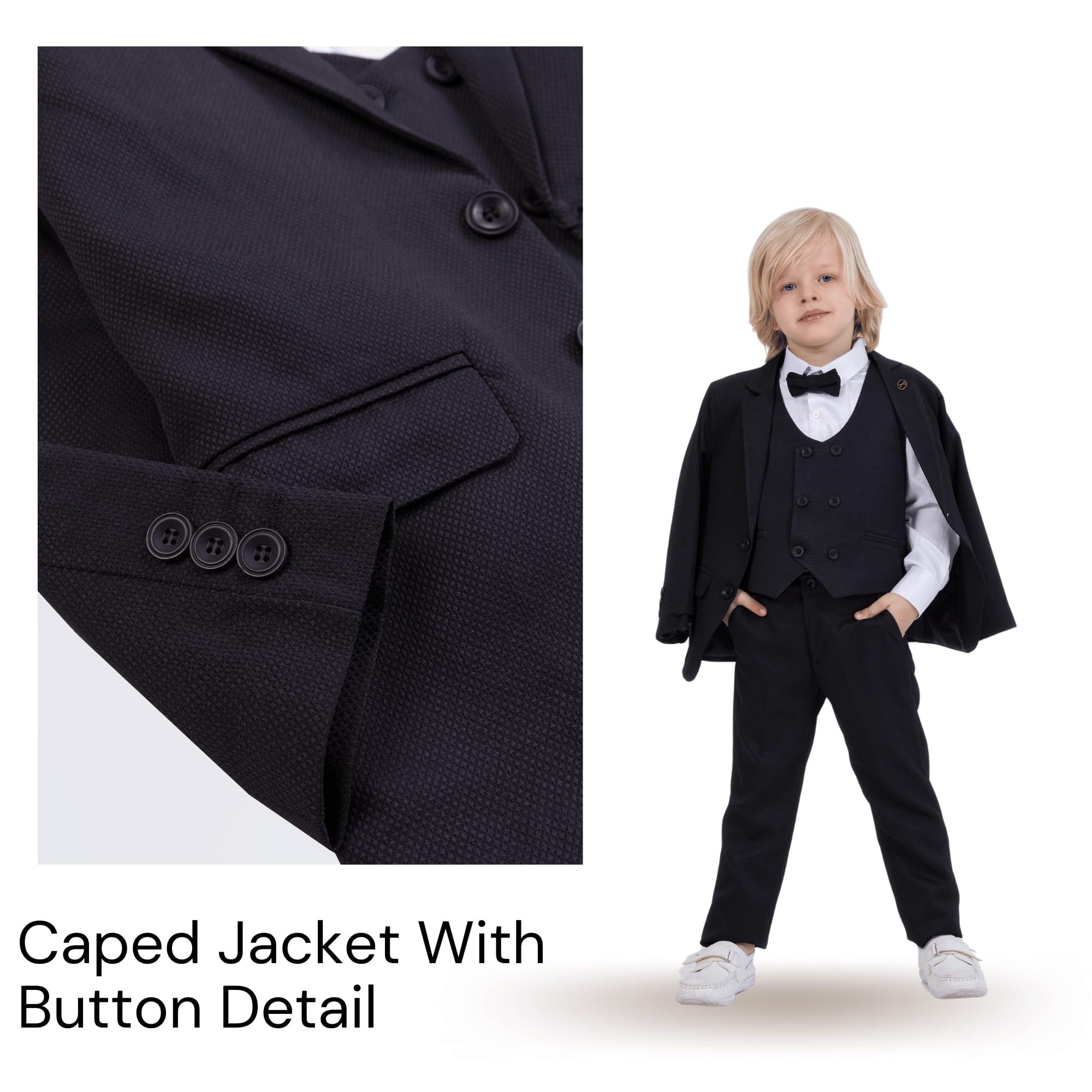 Vestito per ragazzi | Set da 5 pezzi camicia, pantaloni, gilet, giacca e papillon | Abbigliamento formale e per feste per ragazzi di età compresa tra 1 e 13 anni