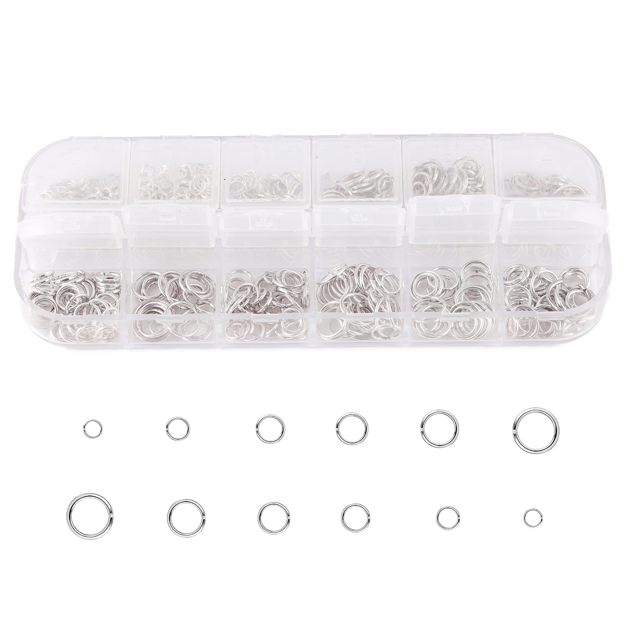 QSAABJump Rings 1700 Pcs with Storage Box - Sterling Silver Plated Round Rings - DIY Jewellery Findings for Repairing Earrings, Bracelets, Necklace (4mm, 5mm, 6mm, 7mm, 8mm, 10mm)