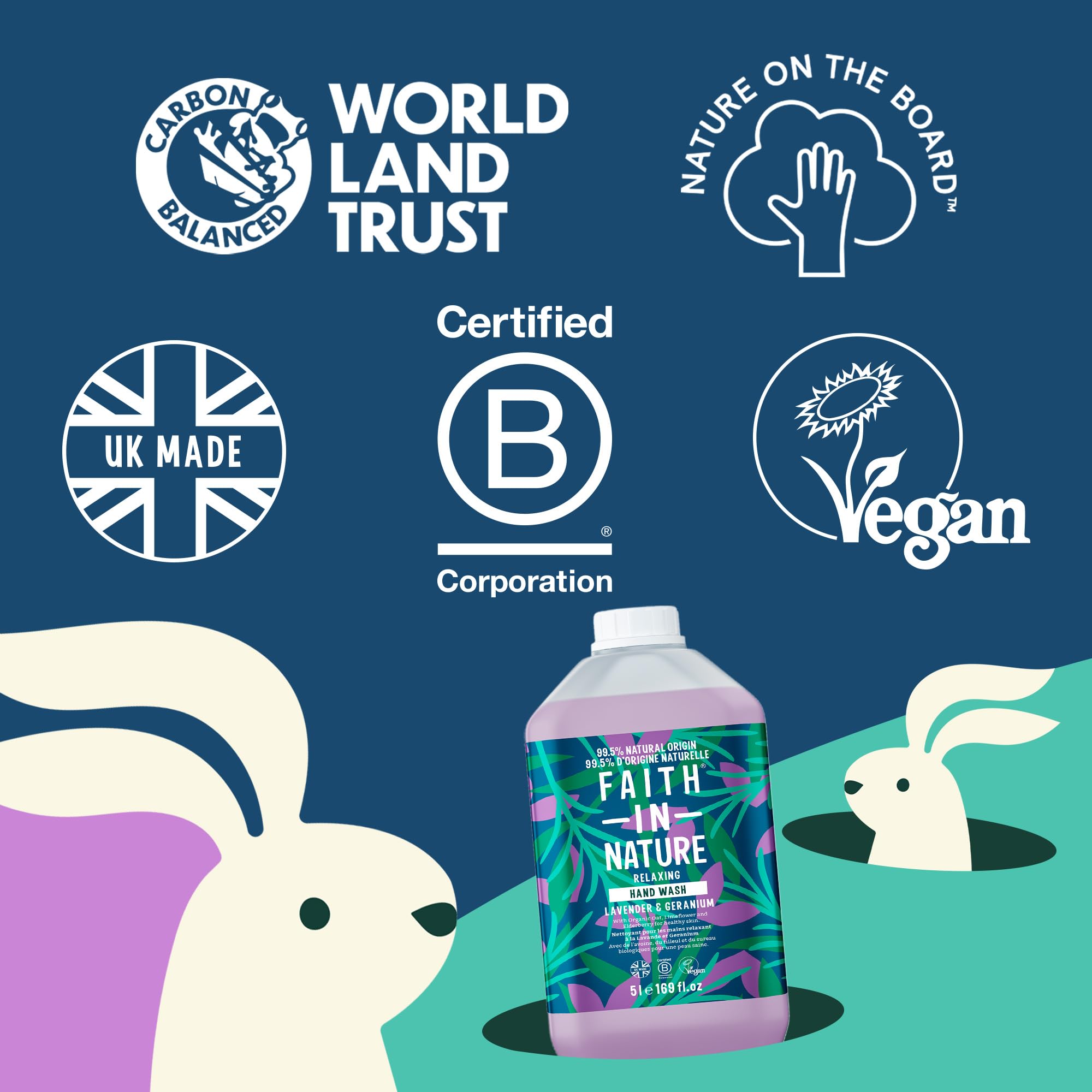 Faith In Nature Flüssige Handseife Lavendel und Geranie, Entspannend, Vegan und Tierversuchsfrei, Ohne SLS oder Parabene, 5 L Nachfüllpack