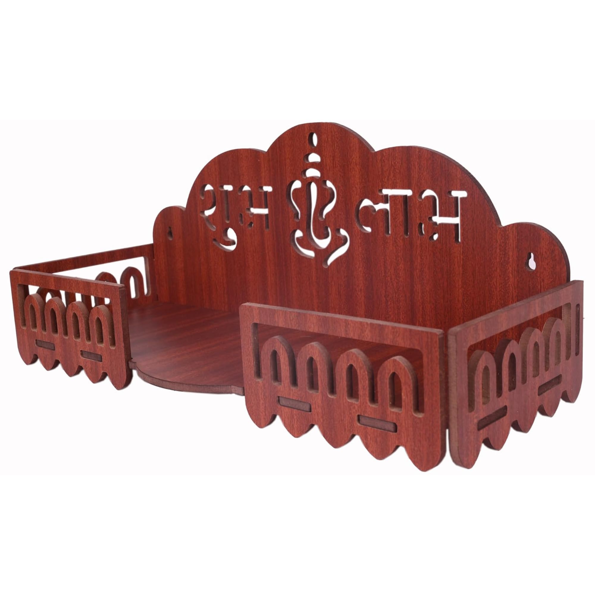 AR ART Beautiful Wooden Polished Temple Wall Mounted (L-16.5, W-6, H-6.5 Inch) (Dark) Style_75 1
