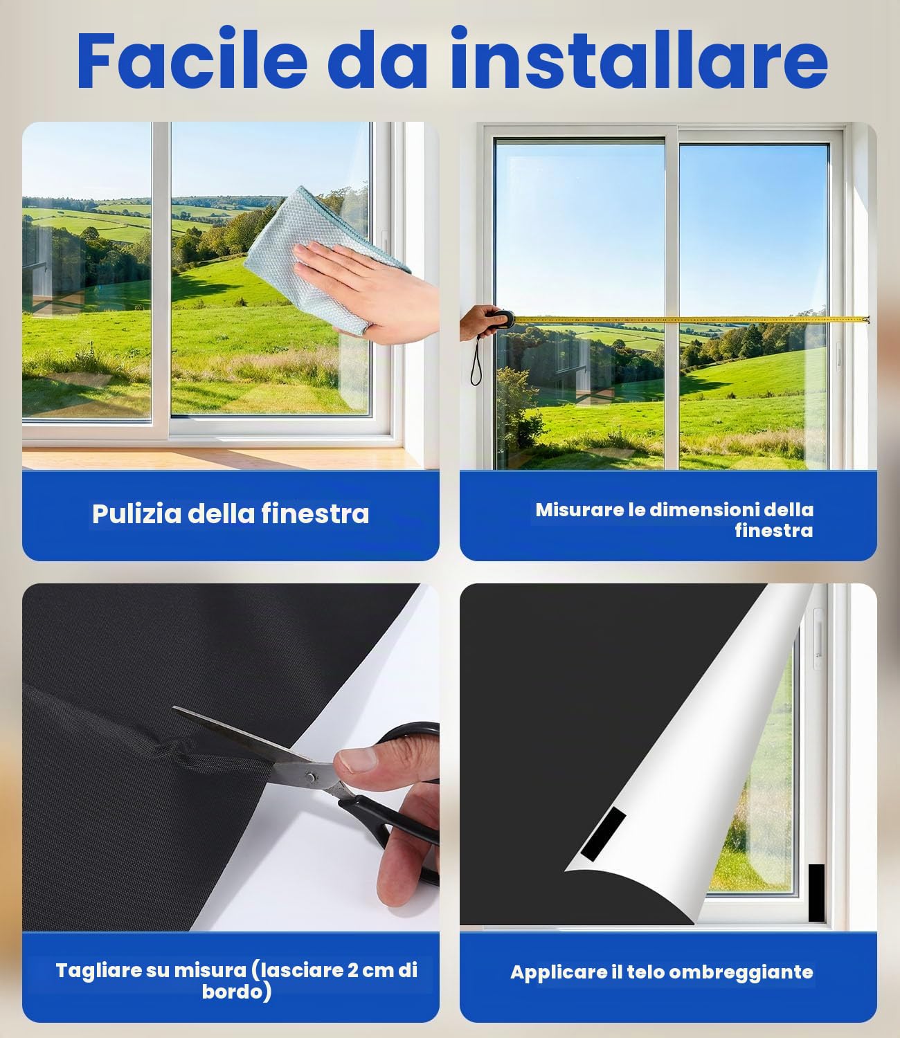 Tenda oscurante per interni, 400 x 148cm, 100% oscurante, tenda a rullo per interni, oscuranti finestre, tenda oscurante finestra, protezione solare, facile da installare, portatile per viaggio