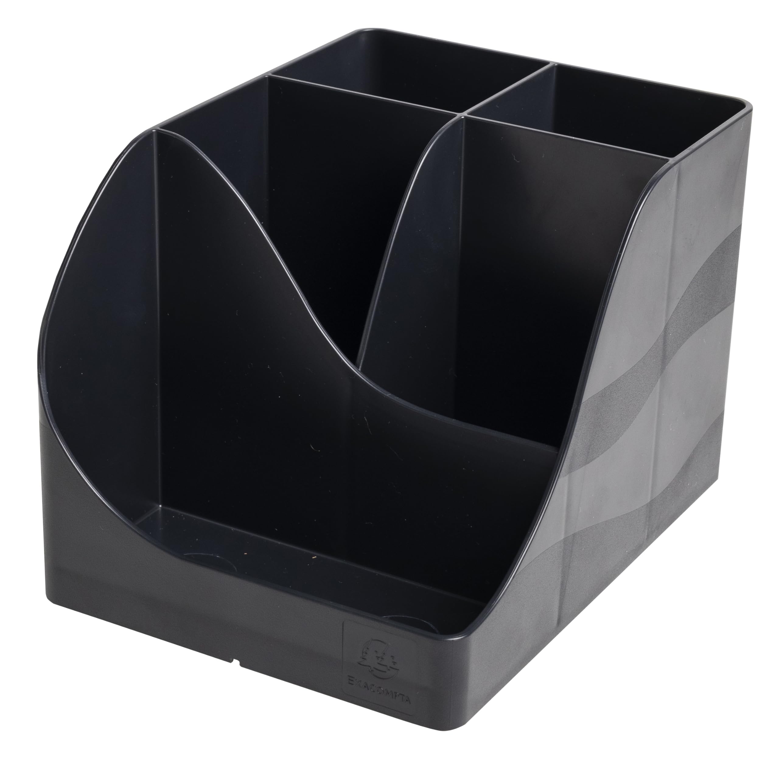 EXACOMPTA - Ref 69514D - Box of 4 Pen Wave Neo Deco black pencil pots - 5 compartments - 4 high compartments for large utensils - 1 bottom compartment for small utensils