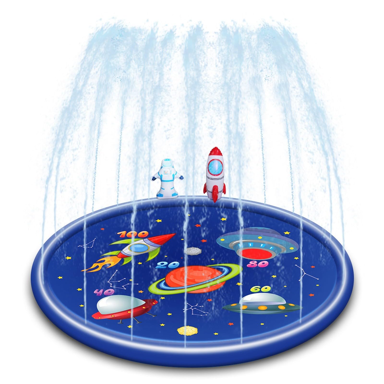 Splash Pad 170cm Sprinkler Wasser Spielmatte, Wasserspielzeug Kinder Spielzeug für Draußen Outdoor Garten, Sprinklerauflage Sommer Spielzeug für Kinder ab 2 3 Jahren und Haustiere