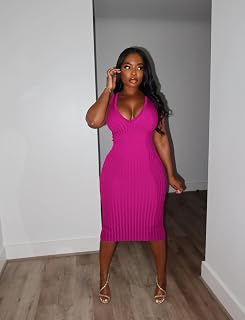 Women's Tank Top T Shirt Dress Sleeveless V-Neck Midi Pencil Dress for Summer