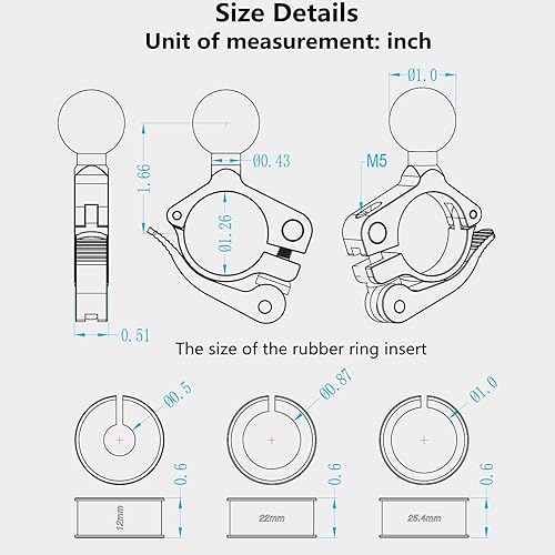 Miniatura 6 de BRCOVAN Paquete de 2 bases de montaje de abrazadera de manillar de aleación de aluminio con bola de TPU de 1 pulgada para riel de diámetro 0.5