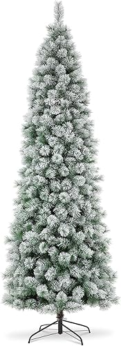 Vista 16 de Glitzhome Prelit Christmas Tree, 6ft Flocked Artificial Christmas Tree Serene Snowscape Fir with 300 Warm White Lights for Home, Office, Party