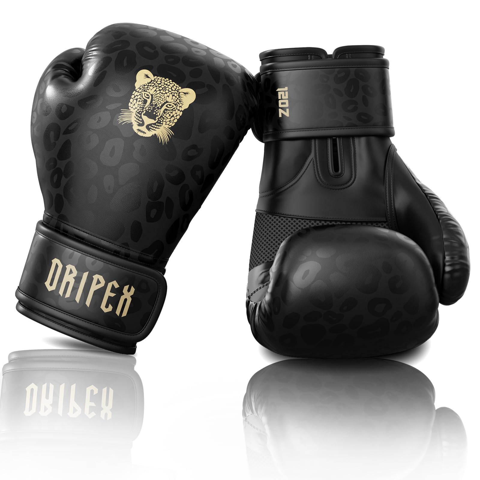 Dripex Boxing Gloves for Men Women Youth, Boxing Training Gloves | for Heavy Bag Workout, Muay Thai, Kickboxing, Sparring Punching Gold leopard 12oz