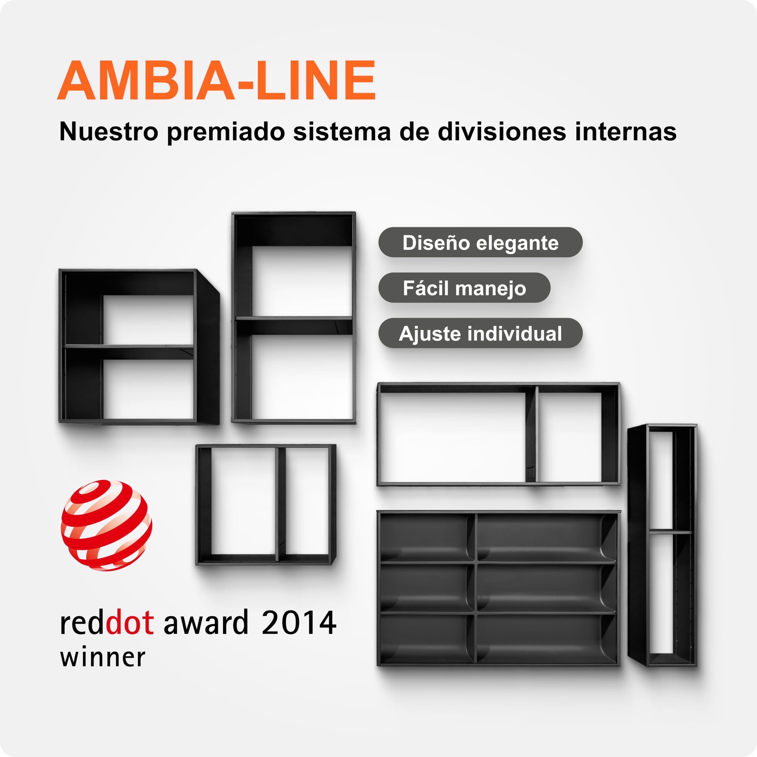 blum AMBIA-LINE cubertero con Soft-Touch | organizador de cajón premium para cajones y muebles de cocina modernos | protege, ordena y organiza cubiertos | 47×30×5 cm | Gris/Blanco