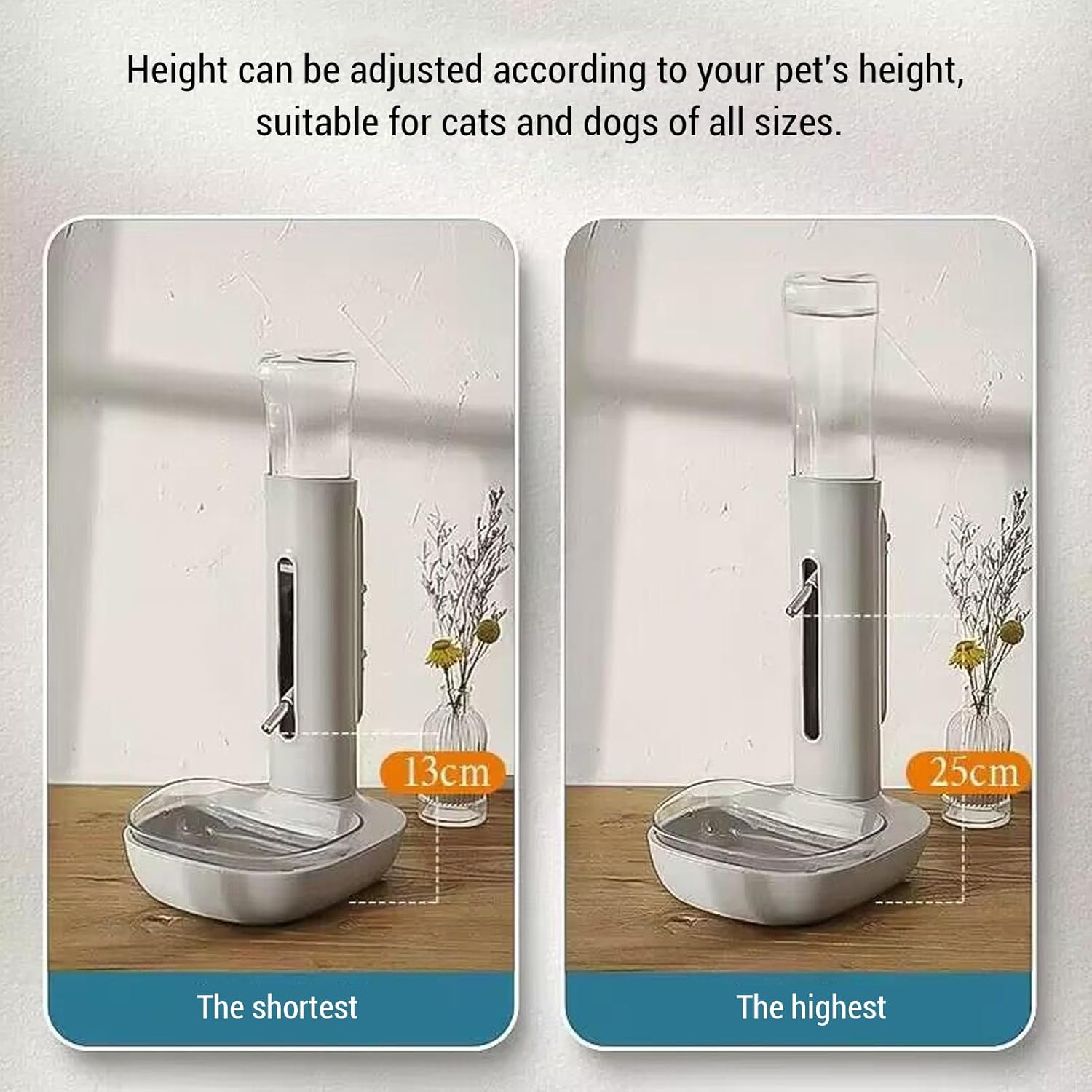 Pet Standing Water Dispenser Cat Dog Standing Bowl with Detachable Pole Automatically Feeding Water Height Adjustable for Cage, Crate (Grey)