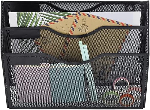 Miniatura 3 de COSYAWN Soporte para archivos de pared, organizador de pared colgante de malla de 3 bolsillos, soporte vertical para carpetas de archivos, revistero