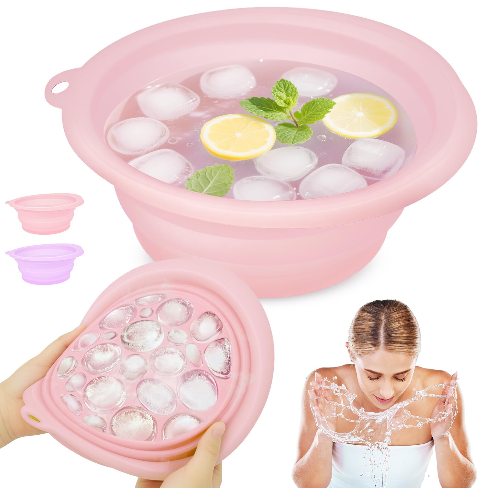 Musiwanna Silicone Ice Face Bowl, Face Bowl for Ice Foldable Ice Bath Facebowl with Built-In Icetray