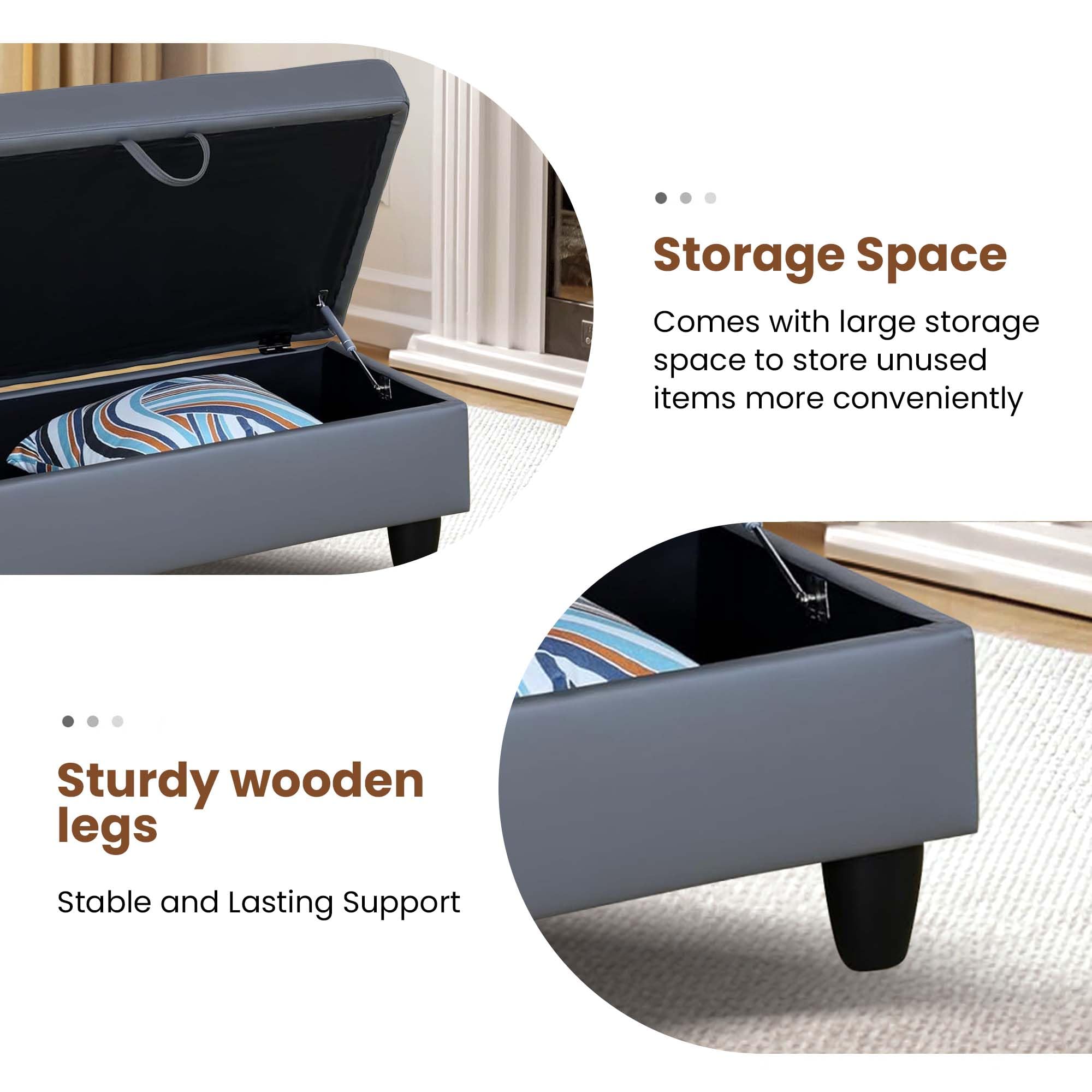 Ottoman with Storage, Leather Ottoman Foot Rest for Living Room